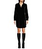 Color:Black - Image 1 - Velvet Point Collar Shirttail Hem Shirt Dress