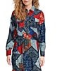 Reba Wyatt Patchwork Coordinating Point Collar Long Sleeve Button Front Shirt, Color:Americana - Image 1