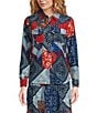 Reba Wyatt Patchwork Coordinating Point Collar Long Sleeve Button Front Shirt, Color:Americana - Image 2