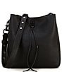 Color:Black - Image 1 - Darren Pebbled Leather Studded Shoulder Bag