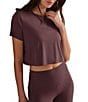 RHONE Serene Crew Neck Short Sleeve Cropped Tee, Color:Deep Mauve - Image 1