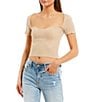 Color:Cafe Latte - Image 1 - Coordinating Ribbed Short Sleeve Sweetheart Neck Pull-On Top