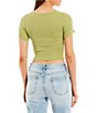 Color:Pale Olive - Image 2 - Coordinating Ribbed Short Sleeve Sweetheart Neck Pull-On Top