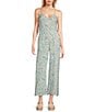 Color:Blue/White - Image 1 - Allover Printed Chambray Jumpsuit