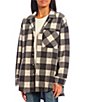 Color:Black - Image 1 - Dreamer Notch Collar Long Sleeve Yarn-Dyed Plaid Brushed Flannel Shirt Jacket