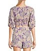 Color:Purple - Image 2 - Coordinating Palm Party Tropical Floral Print Coordinating Short Sleeve Smocked Crop Top