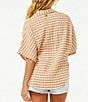 Color:Light Brown - Image 2 - Premium Surf Checked Button-Front Short Sleeve Relaxed Shirt
