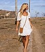 Rip Curl San Carlos La Joya Short Sleeve Linen Blend Babydoll Mini Dress, Color:Lily - Image 4