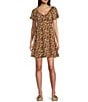 Color:Brown Floral - Image 1 - Sea Of Dreams Ditsy Floral Print Short Sleeve Mini Dress