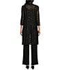 Color:Black - Image 2 - Sequin Glitter Scalloped Lace Scoop Neck 3/4 Sleeve 3-Piece Duster Pant Set
