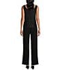 Color:Black - Image 4 - Sequin Glitter Scalloped Lace Scoop Neck 3/4 Sleeve 3-Piece Duster Pant Set