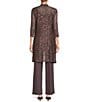 Color:Fig - Image 2 - 3-Piece Sequin Glitter Scallop Lace Scoop Neck 3/4 Sleeve Duster Pant Set