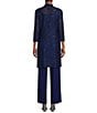 Color:Royal - Image 2 - Sequin Glitter Scalloped Lace Scoop Neck 3/4 Sleeve 3-Piece Duster Pant Set