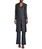 Color:Coal - Image 1 - Sequin Glitter Scalloped Lace Scoop Neck 3/4 Sleeve 3-Piece Duster Pant Set