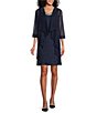 Color:Navy - Image 1 - Beaded Scoop Neck 3/4 Sleeve Glitter Lace 2-Piece Jacket Dress