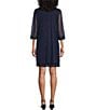 Color:Navy - Image 2 - Beaded Scoop Neck 3/4 Sleeve Glitter Lace 2-Piece Jacket Dress