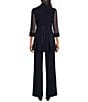 Color:Navy - Image 2 - Stretch 3/4 Sleeve Beaded Scoop Neck 2-Piece Pant Set