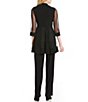Color:Black - Image 2 - Petite Size Beaded Detail Top & Sheer Knit Jacket 2-Piece Pull-On Pant Set