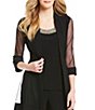 Color:Black - Image 3 - Petite Size Beaded Detail Top & Sheer Knit Jacket 2-Piece Pull-On Pant Set