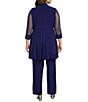 R & M Richards Plus Size Scoop Neck 3/4 Sleeve Beaded Detail Top & Sheer Knit Jacket 2-Piece Pull-On Pant Set - Image 2