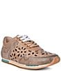 Color:Oats - Image 1 - Deliberate Leather Floral Eyelet Lace-Up Sneakers