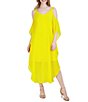 Color:Yellow - Image 1 - Cold Short Shoulder Sleeve V-Neck Chiffon Midi Dress