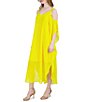 Color:Yellow - Image 3 - Cold Short Shoulder Sleeve V-Neck Chiffon Midi Dress
