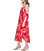 Color:Pink - Image 3 - Floral Print Short Cold Shoulder Sleeve V-Neck Chiffon Midi Dress
