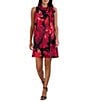 Color:Black/Red - Image 1 - Floral Print Sleeveless Fold Over Tie Mock Neck Waistless Dress