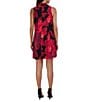 Color:Black/Red - Image 2 - Floral Print Sleeveless Fold Over Tie Mock Neck Waistless Dress