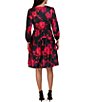 Color:Black/Red - Image 2 - Petite Size 3/4 Sleeve Surplice V-Neck Tie Waist Floral Print Faux Wrap Dress