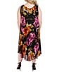 Color:Black/Multi - Image 2 - Plus Size Floral Print Drape Neck Sleeveless Chiffon Waistless Midi Dress