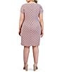 Color:Gray/Coral - Image 2 - Plus Size Geo Print Knit Short Sleeve Round Neck Side Tie Sheath Dress