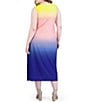 Color:Multi - Image 2 - Plus Size Sleeveless Scoop Neck Waist Tie Ombre Dress