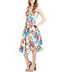 Color:White Multi - Image 1 - Floral Print Sleeveless Scoop Neck Tie Front Midi Dress