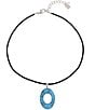 Color:Silver/Turquoise - Image 1 - Cord Oval Stone Short Pendant Necklace