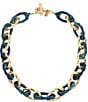 Color:Blue Patina - Image 1 - Blue Patina and Gold Link Collar Frontal Necklace