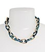 Color:Blue Patina - Image 3 - Blue Patina and Gold Link Collar Frontal Necklace