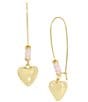 Color:Gold/Rose Quartz - Image 1 - Puffy Heart Dangle Drop Earrings