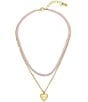 Color:Gold/Rose Quartz - Image 1 - Puffy Heart Short Multi-Strand Pendant Necklace