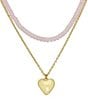 Color:Gold/Rose Quartz - Image 2 - Puffy Heart Short Multi-Strand Pendant Necklace