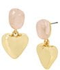 Color:Gold/Rose Quartz - Image 1 - Rose Quartz Heart Double Drop Earrings