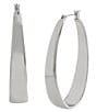 Color:Silver - Image 1 - Thick Oval Hoop Earrings
