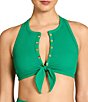 ROBIN PICCONE Amy Ribbed Tie-Front Racer Bra Back Swim Top - Image 1