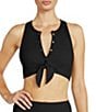 ROBIN PICCONE Amy Ribbed Tie-Front Racer Bra Back Swim Top - Image 1