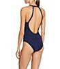 ROBIN PICCONE Amy Solid High V-Neck Open Back One Piece Swimsuit, Color:Navy - Image 2
