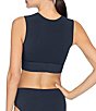 ROBIN PICCONE Ava Solid Keyhole Crew Neck Crop Swim Top, Color:Navy - Image 2