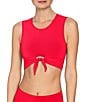 ROBIN PICCONE Ava Solid Keyhole Crew Neck Crop Swim Top, Color:Fiery Red - Image 1