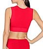 ROBIN PICCONE Ava Solid Keyhole Crew Neck Crop Swim Top, Color:Fiery Red - Image 2
