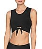 ROBIN PICCONE Ava Solid Keyhole Crew Neck Crop Swim Top, Color:Black - Image 1